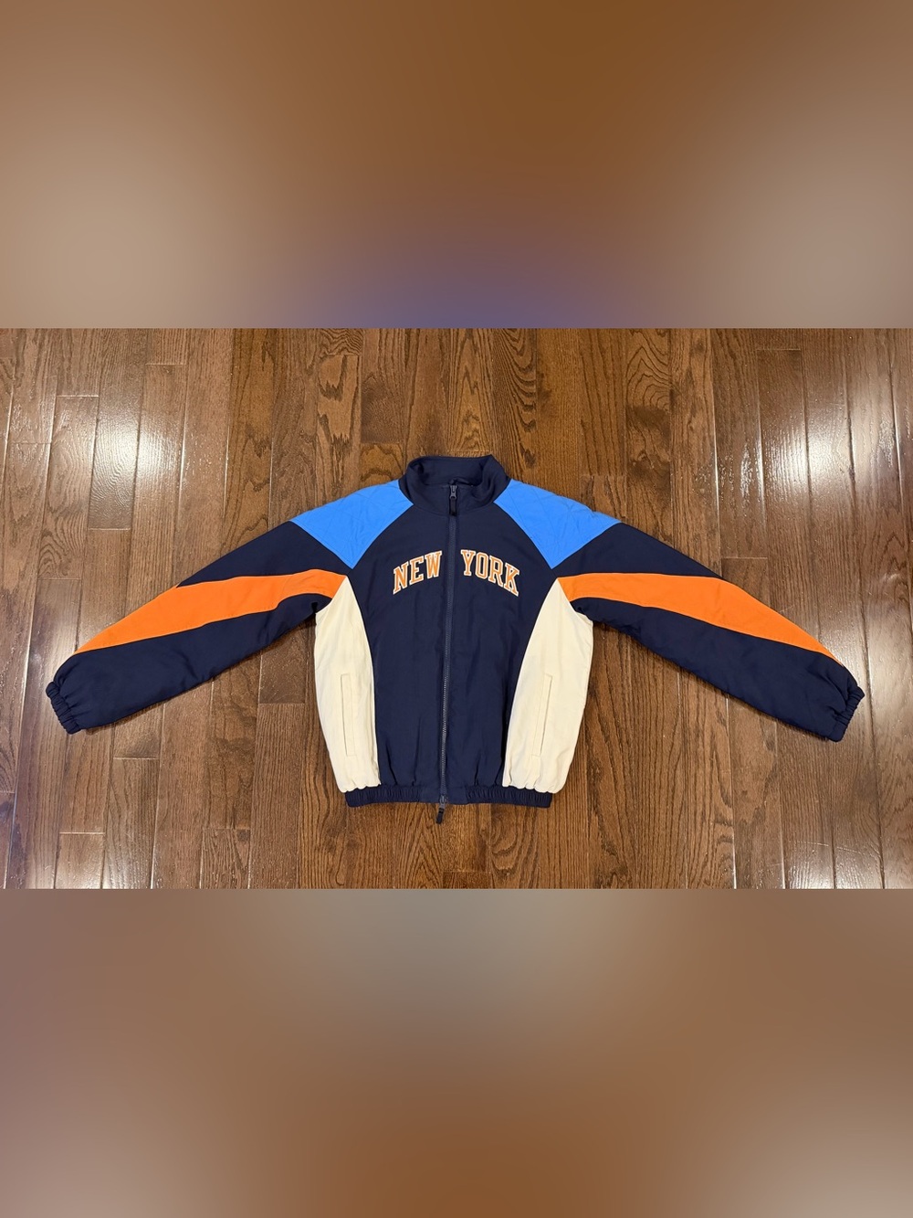 Kith Kids Navy, Light Blue, Orange & Cream Colorblock Puffer Jacket